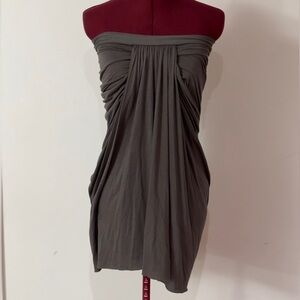 Rick Owens Strapless Gray Ruched Jersey Dress